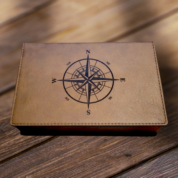 Top view of custom engraving on lid of presentation case