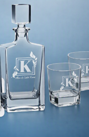 Engraved Glass Decanter Set with Glasses